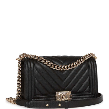 Top Quality Chanel Medium Boy Bag Black Chevron Leather Light Gold Hardware