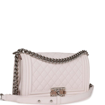 Top Quality Chanel Medium Boy Light Pink Leather Silver Hardware