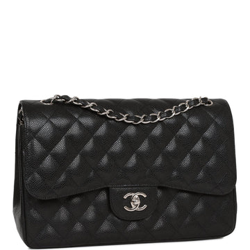 Top Quality Chanel Jumbo Classic Double Flap Bag Black Leather Silver Hardware
