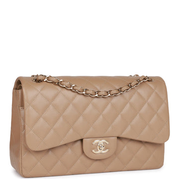 Chanel Jumbo Classic Double Flap Bag Dark Beige Leather Gold Hardware