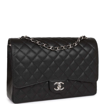Top Quality Chanel Maxi Classic Double Flap Bag Black Quilted Leather Silver Hardware