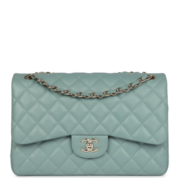 Chanel Jumbo Classic Double Flap Bag Light Green Caviar Light Gold Hardware