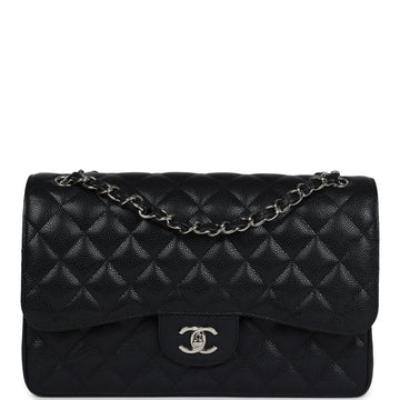 Chanel Jumbo Classic Double Flap Bag Black Caviar Silver Hardware