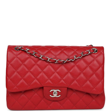 Chanel Jumbo Classic Double Flap Red Caviar Silver Hardware