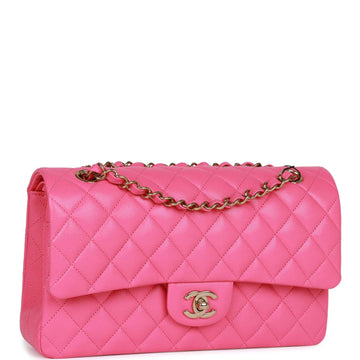 Chanel Medium Classic Double Flap Bag Hot Pink Leather Gold Hardware