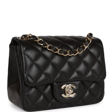 Chanel Mini Square Flap Bag Black Leather Light Gold Hardware