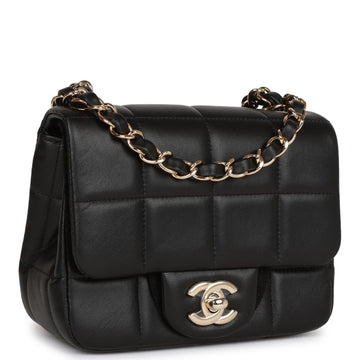 Chanel Monaco Mini Square Flap Bag Black Leather Light Gold Hardware