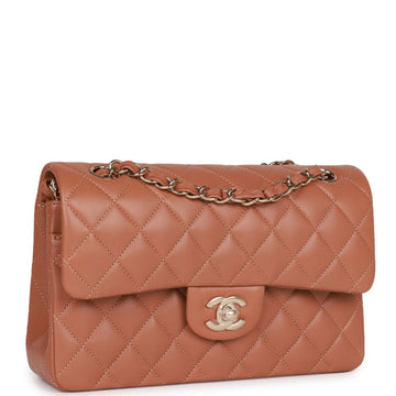 Chanel Small Classic Double Flap Bag Caramel Brown Leather Light Gold Hardware