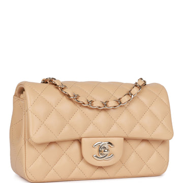 Top Quality Chanel Mini Rectangular Flap Bag Beige Leather Light Gold Hardware
