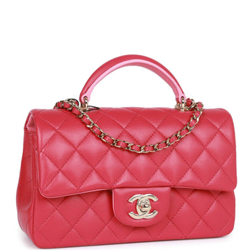 Top Quality Chanel Mini Rectangular Flap with Top Handle Pink Leather Light Gold Hardware