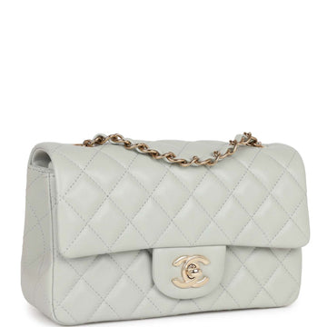 Top Quality Chanel Mini Rectangular Flap Bag Light Grey Leather Light Gold Hardware