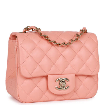 Top Quality Chanel Mini Square Flap Pink Leather Light Gold Hardware