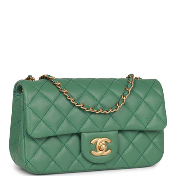 Top Quality Chanel Pearl Crush Mini Rectangular Flap Bag Dark Green Leather Antique Gold Hardware