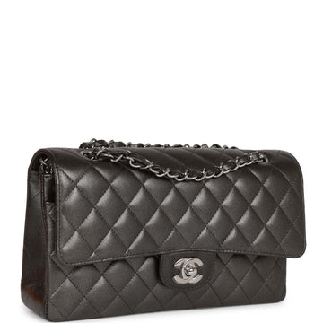 Top Quality Chanel Medium Classic Double Flap Bag Metallic Grey Leather Silver Hardware