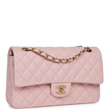 Top Quality Chanel Medium Classic Double Flap Bag Light Pink Leather Light Gold Hardware
