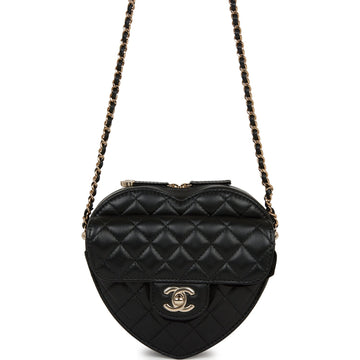Chanel CC In Love Large Heart Bag Black Lambskin Light Gold Hardware