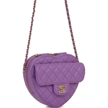 Chanel CC In Love Large Heart Bag Purple Leather Light Gold Hardware