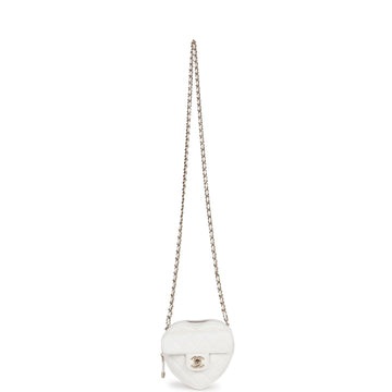 Chanel CC In Love Heart Clutch with Chain White Leather Light Gold Hardware