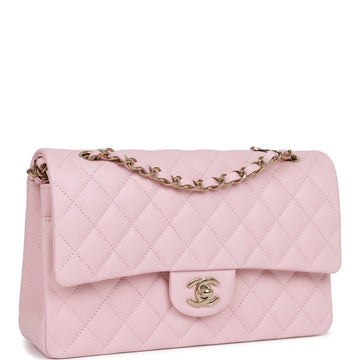 Chanel Medium Classic Double Flap Bag Light Pink Leather Light Gold Hardware