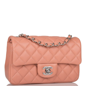 Top Quality Chanel Mini Rectangular Flap Bag Rose Leather Silver Hardware