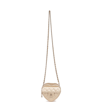 Chanel CC In Love Heart Clutch with Chain Gold Leather Light Gold Hardware