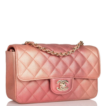 Top Quality Chanel Mini Rectangular Flap Bag Pink Ombre Metallic Leather Light Gold Hardware