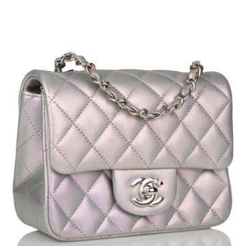 Chanel Mini Square Flap Bag Lavender Iridescent Leather Silver Hardware