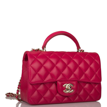 Chanel Mini Rectangular Flap with Top Handle Dark Pink Leather Light Gold Hardware