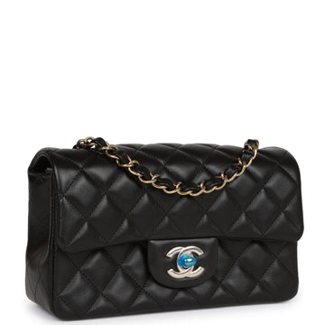 Chanel Mini Rectangular Flap Bag Black Leather Light Gold Hardware