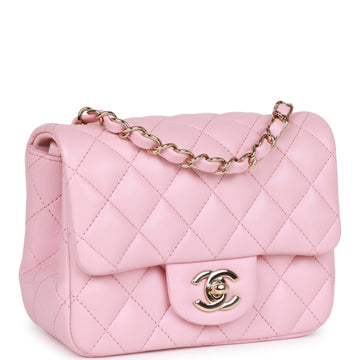 Top Quality Chanel Mini Square Flap Pink Leather Light Gold Hardware