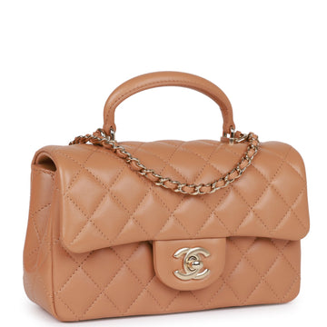 Top Quality Chanel Mini Rectangular Flap with Top Handle Caramel Leather Light Gold Hardware