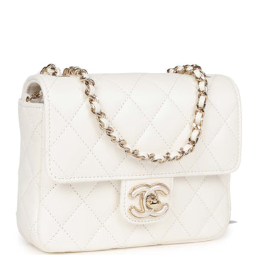 Top Quality Chanel Sweet Mini Square Flap Bag White Leather Light Gold Hardware