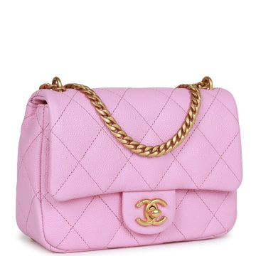 Top Quality Chanel Sweetheart Mini Square Flap Bag Pink Leather Antique Gold Hardware