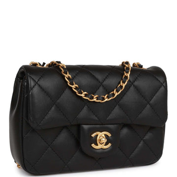 Top Quality Chanel Mini Rectangular Heart Flap Bag Black Leather Aged Gold Hardware