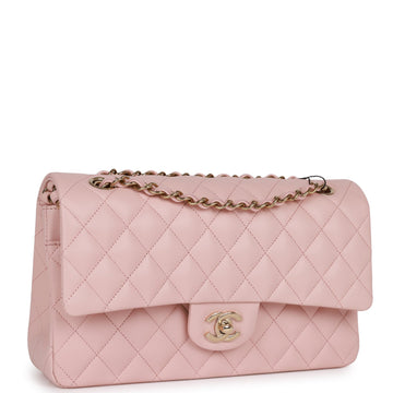 Top Quality Chanel Medium Classic Double Flap Bag Light Pink Leather Light Gold Hardware