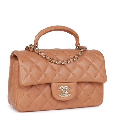 Top Quality Chanel Mini Rectangular Flap with Top Handle Caramel Leather Light Gold Hardware