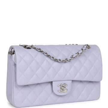 Top Quality Chanel Medium Classic Double Flap Light Purple Leather Silver Hardware