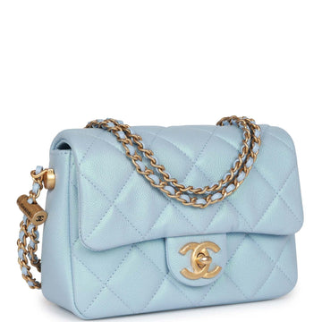 Top Quality Chanel My Perfect Mini Flap Bag Blue Iridescent Leather Antique Gold Hardware