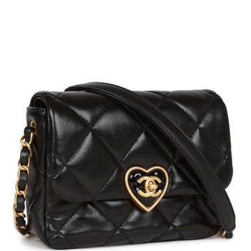 Top Quality Chanel Heart Mini Flap Bag Black Leather Antique Gold Hardware