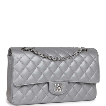 Top Quality Chanel Medium Classic Double Flap Bag Silver Metallic Leather Silver Hardware