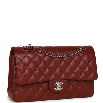 Top Quality Chanel Medium Classic Double Flap Bag Burgundy Leather Silver Hardware