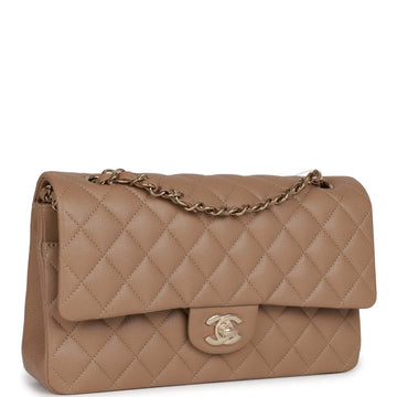 Top Quality Chanel Medium Classic Double Flap Bag Dark Beige Leather Light Gold Hardware