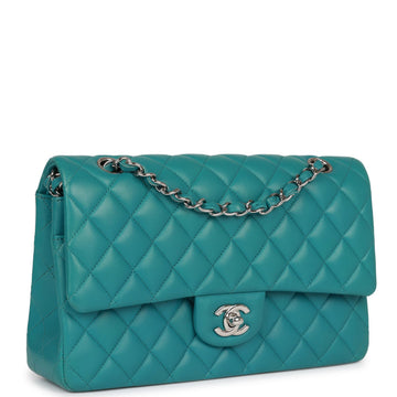 Top Quality Chanel Medium Classic Double Flap Bag Blue Leather Silver Hardware