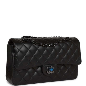 Top Quality Chanel Medium Classic Double Flap Bag SO Black Leather Black Hardware