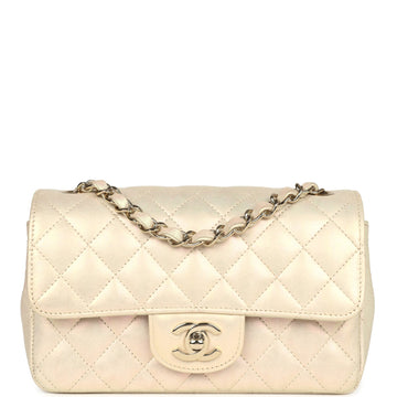 Chanel Mini Rectangular Flap Bag Iridescent Ivory Lambskin Light Gold Hardware