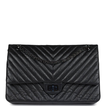 Chanel Medium Chevron Reissue 226 2.55 Flap Bag So Black Aged Calfskin Black Hardware