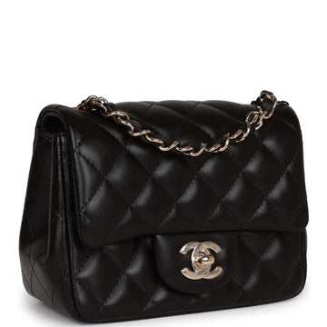 Top Quality Chanel Mini Square Flap Bag Black Leather Light Gold Hardware
