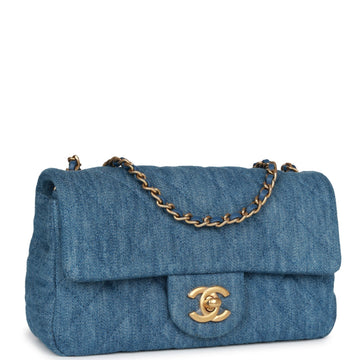 Top Quality Chanel Pearl Crush Mini Rectangular Flap Bag Blue Leather/denim Leather Antique Gold Hardware