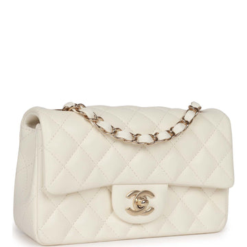 Top Quality Chanel Mini Rectangular Flap Bag White Leather Light Gold Hardware