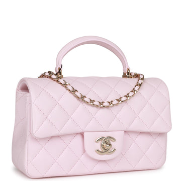 Top Quality Chanel Mini Rectangular Flap Bag with Top Handle Light Pink Leather Light Gold Hardware
